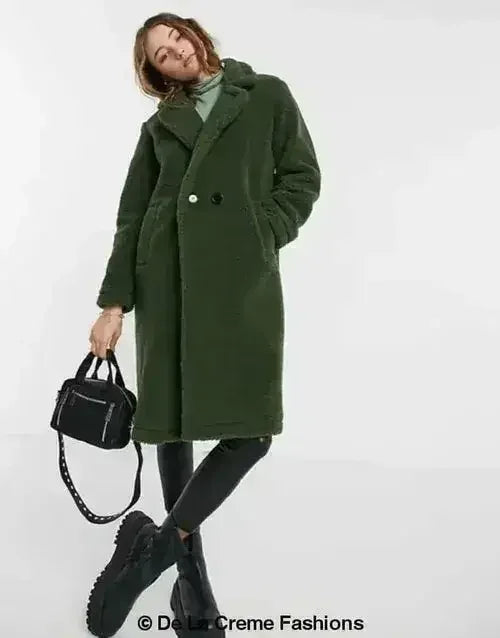 Jackie Double Breasted Borg Teddy Midi Coat - Femstylo