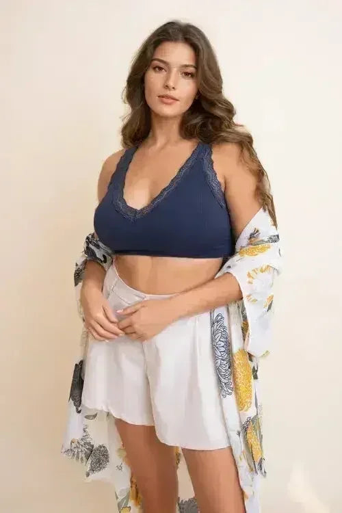 Lace Trim Padded Bralette Plus - Femstylo