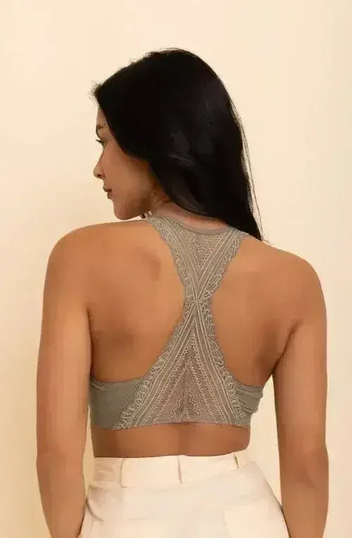 Lacey Racerback Seamless Bralette – Soft Wireless Lace Comfort - Femstylo