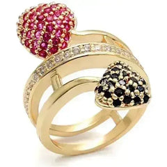 LO1490 - Imitation Gold Brass Ring with Synthetic Garnet in Ruby - Femstylo