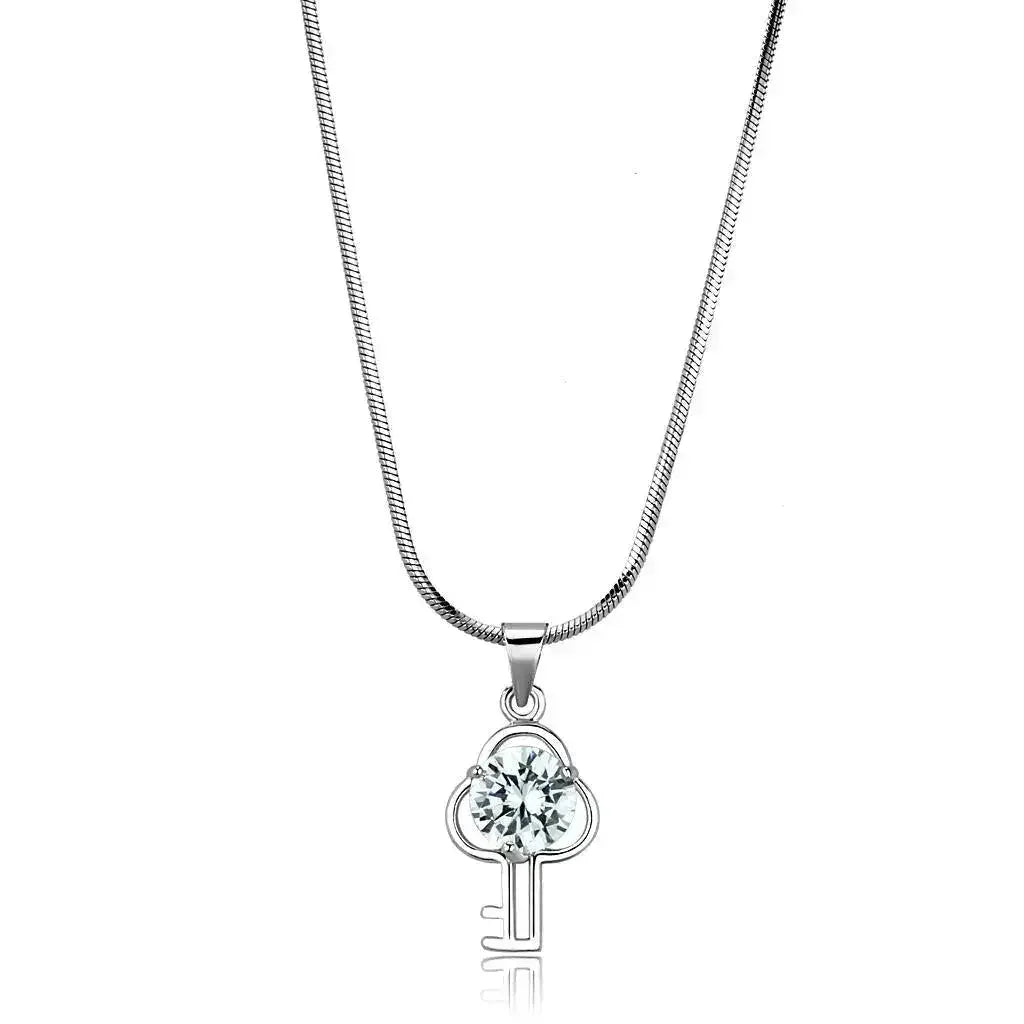 LO4161 - Rhodium Brass Chain Pendant with AAA Grade CZ in Clear - Femstylo