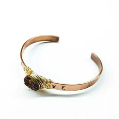 LOVE Stamped Gold Wire Wrapped Purple Druzy Copper Cuff - Femstylo