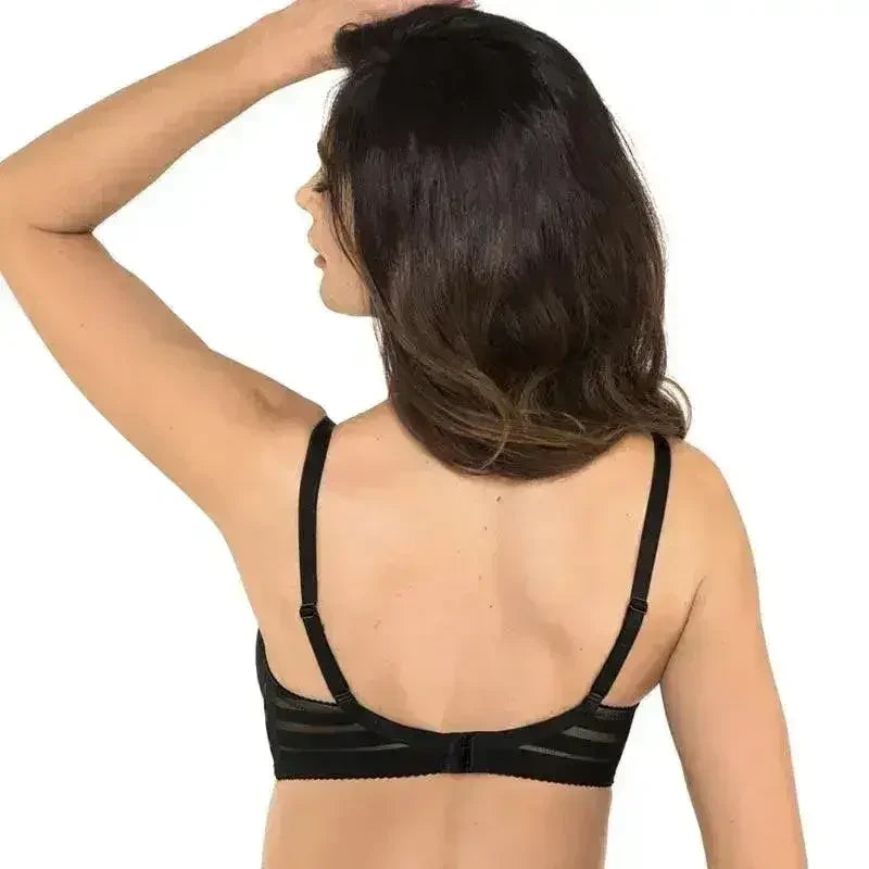Full Figure Padded Striped Bra Gorteks Luna Black - Femstylo