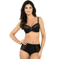 Full Figure Padded Striped Bra Gorteks Luna Black - Femstylo