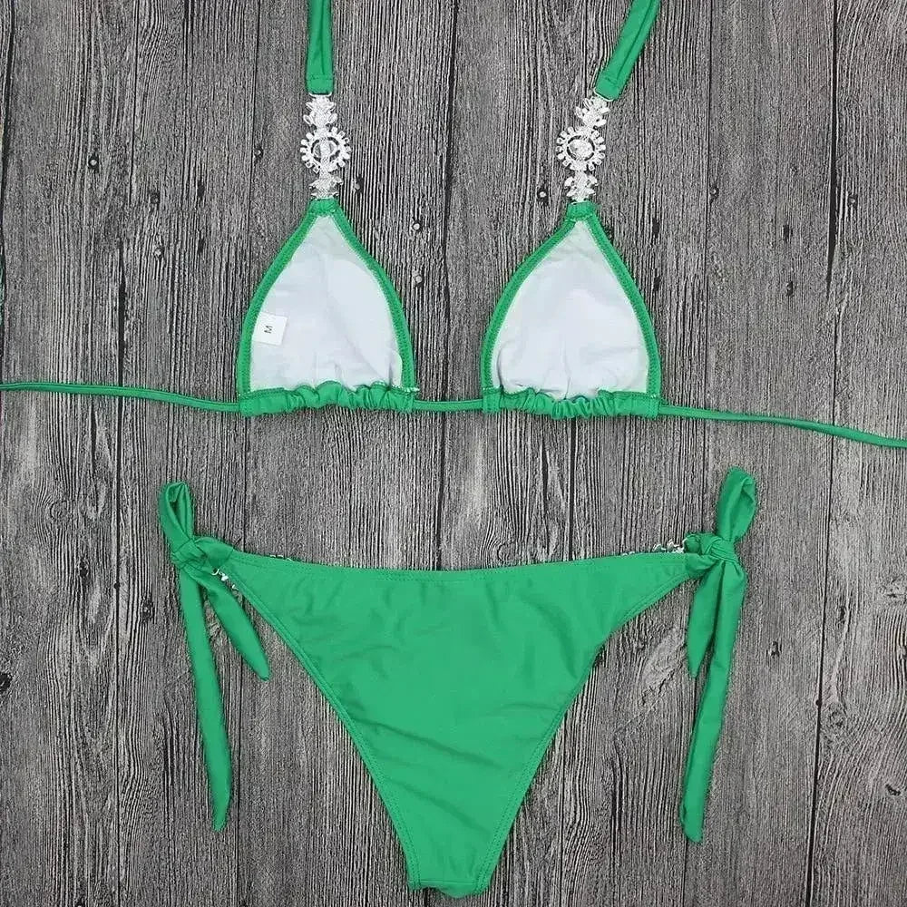 Jeweled Bikini Crochet Jewelry Bikini Set two pieces Swimsuit Crystal - Femstylo