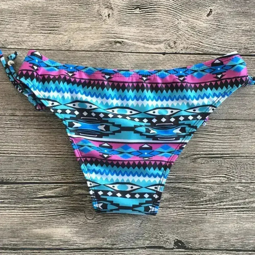 Two Piece Bikini Push Up Geometric Print Lace-up Thong Biikini Swim - Femstylo