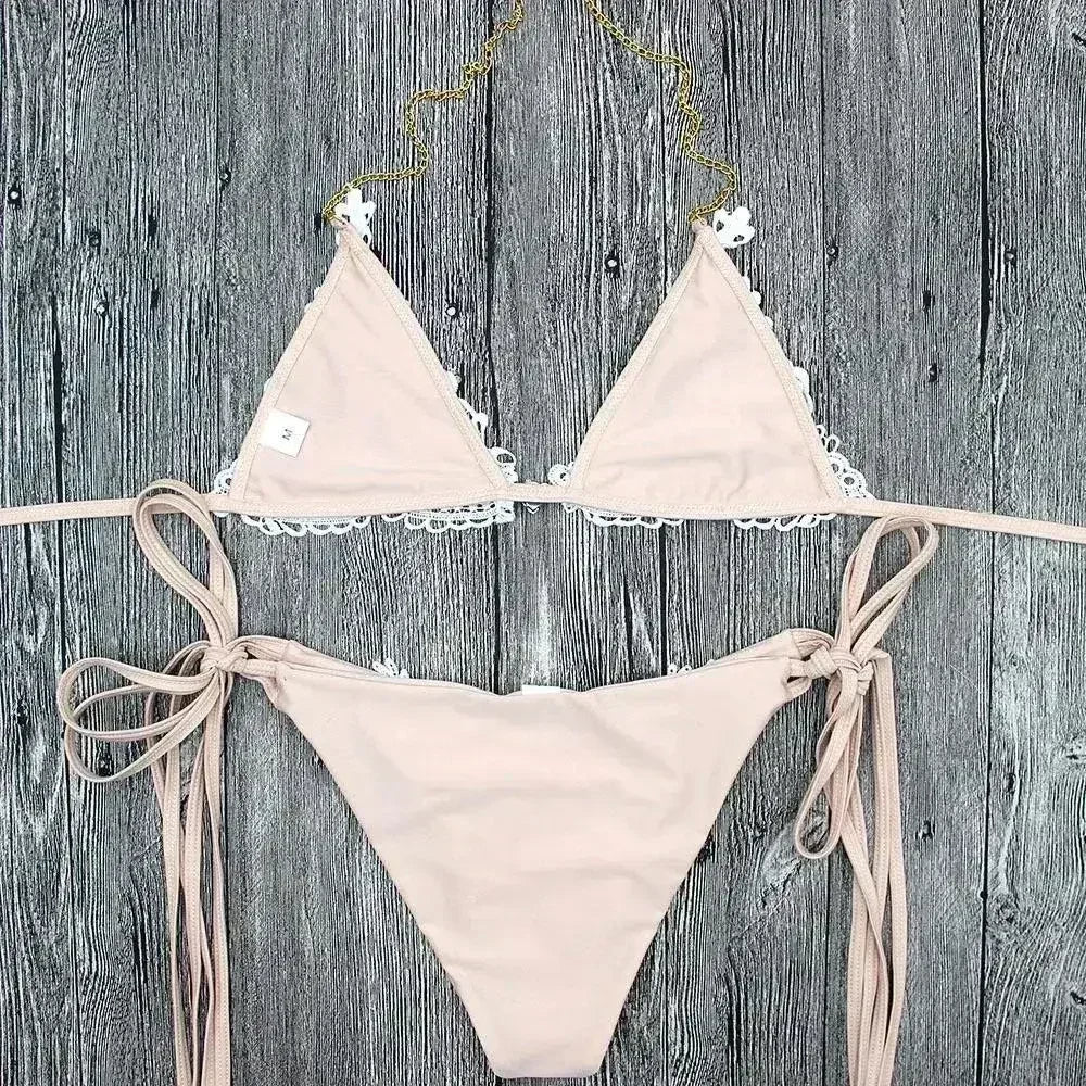 Jeweled Bikini Crochet Jewelry Bikini Set two pieces Swimsuit Crystal - Femstylo