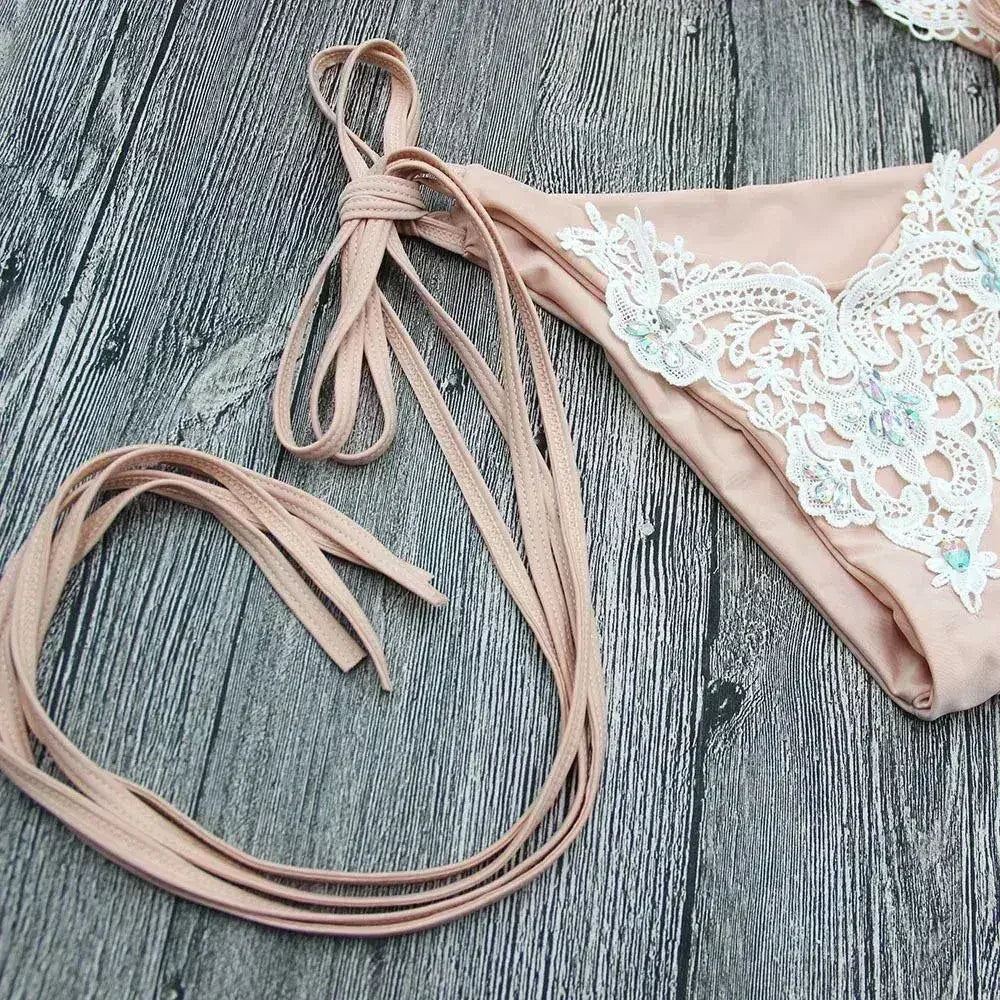Jeweled Bikini Crochet Jewelry Bikini Set two pieces Swimsuit Crystal - Femstylo