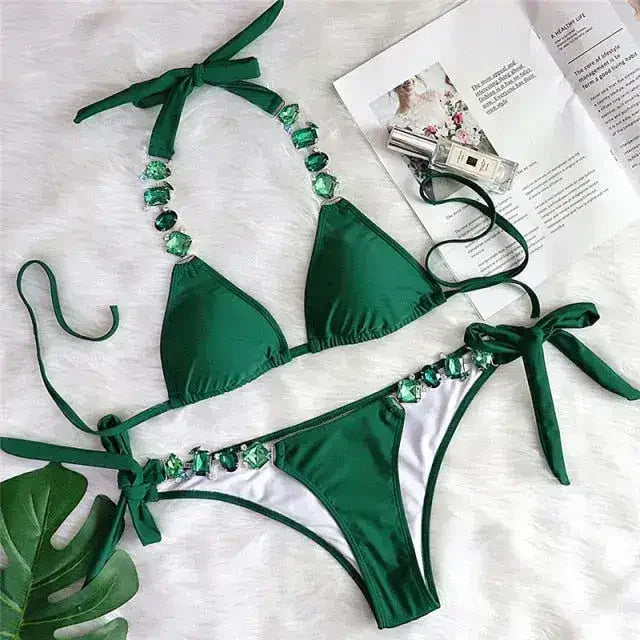 Bikini Sexy push up Crystal swimsuit female Halter swimwear women Knot - Femstylo