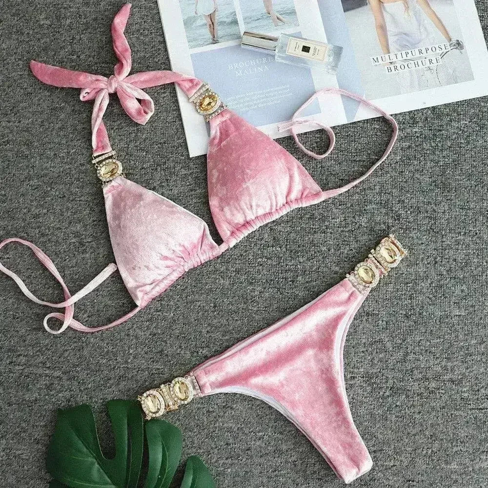 Sexy Summer Womens Bandage Bikini Sets Velvet Swimsuits Swimwear Push - Femstylo