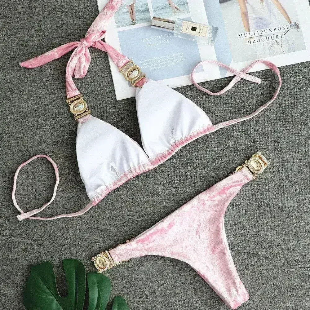 Sexy Summer Womens Bandage Bikini Sets Velvet Swimsuits Swimwear Push - Femstylo