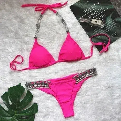 Bikini Sexy push up Crystal swimsuit female Halter swimwear women Knot - Femstylo