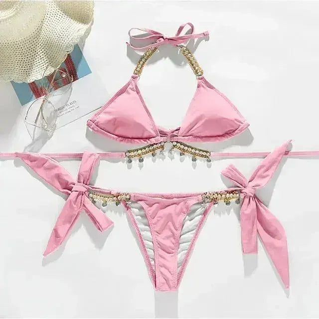 Diamond bikini Sexy push up halter swimsuit female crystal swimwear - Femstylo