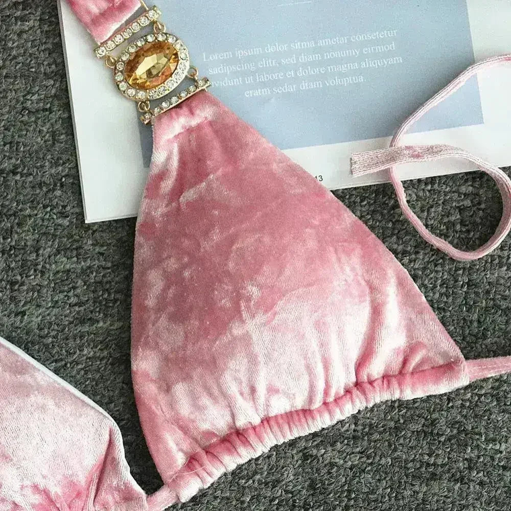 Sexy Summer Womens Bandage Bikini Sets Velvet Swimsuits Swimwear Push - Femstylo