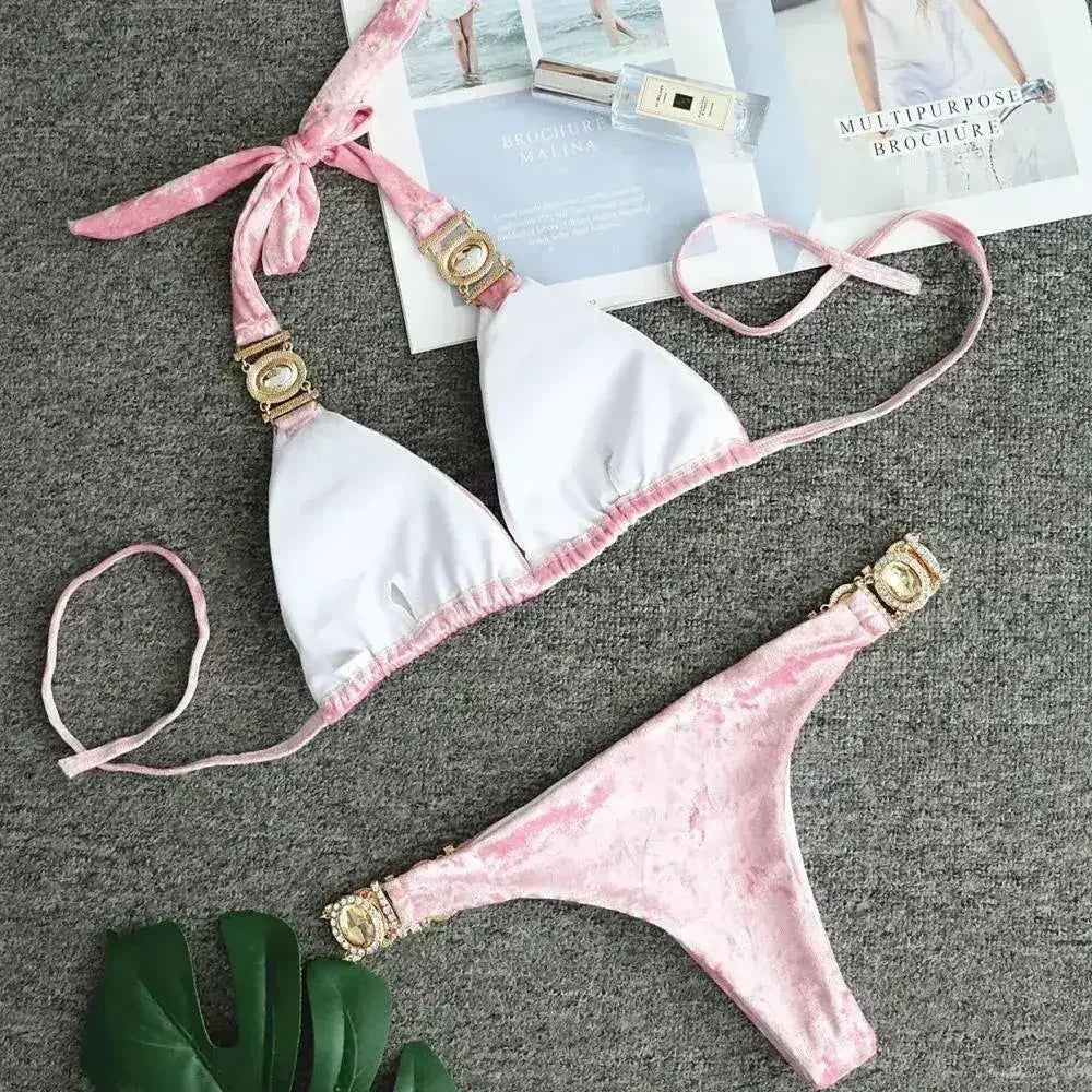 Sexy Summer Womens Bandage Bikini Sets Velvet Swimsuits Swimwear Push - Femstylo