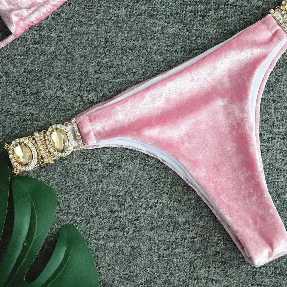 Sexy Summer Womens Bandage Bikini Sets Velvet Swimsuits Swimwear Push - Femstylo