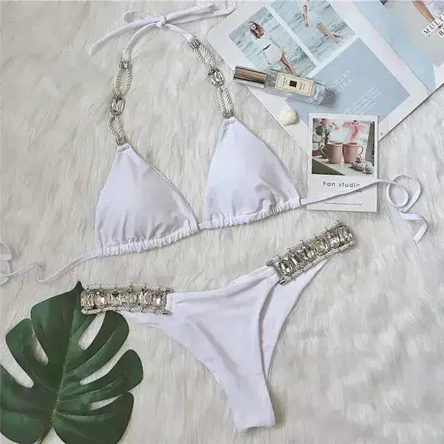 Bikini Sexy push up Crystal swimsuit female Halter swimwear women Knot - Femstylo