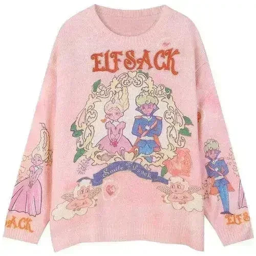 Harajuku Cartoon Jacquard Casual Pullover Knit Sweaters Women,Spring - Femstylo