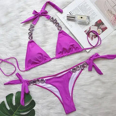 Bikini Sexy push up Crystal swimsuit female Halter swimwear women Knot - Femstylo