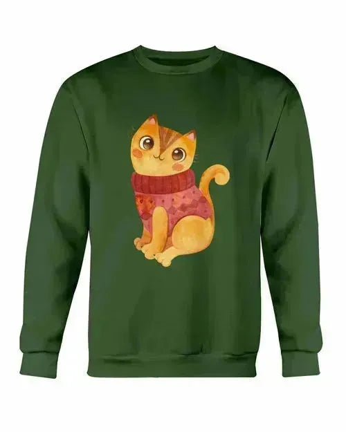 Winter Cat Sweatshirt - Gildan Crewneck Fleece Top | Femstylo