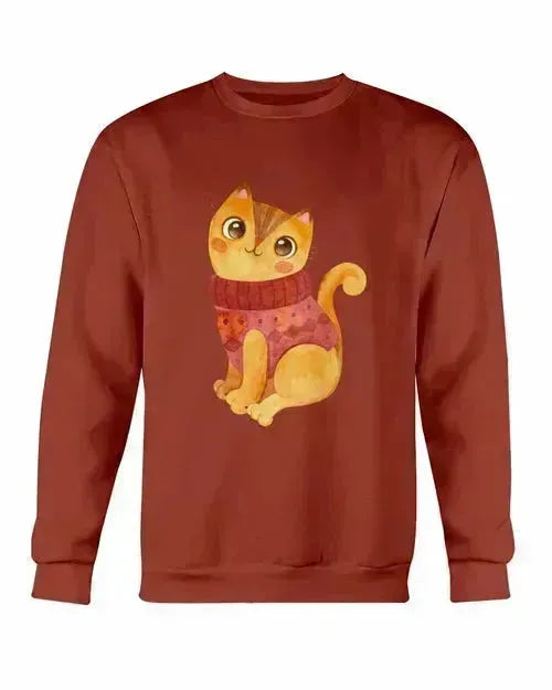 Winter Cat Sweatshirt - Gildan Crewneck Fleece Top | Femstylo