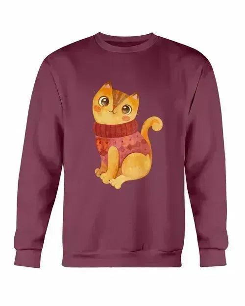 Winter Cat Sweatshirt - Gildan Crewneck Fleece Top | Femstylo