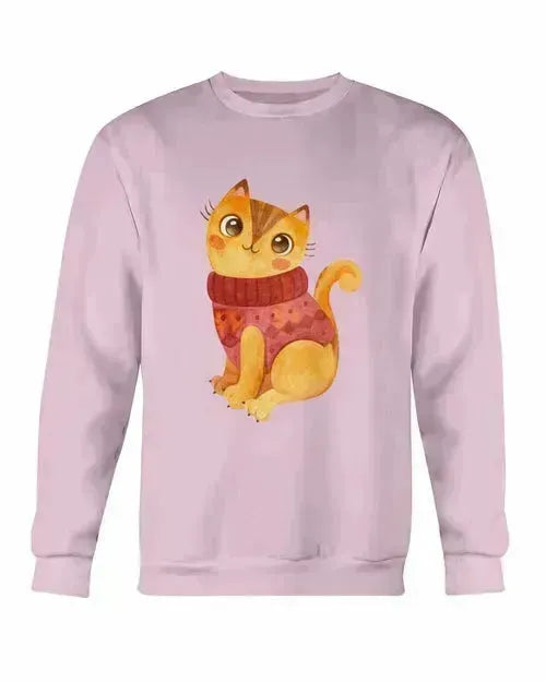 Winter Cat Sweatshirt - Gildan Crewneck Fleece Top | Femstylo