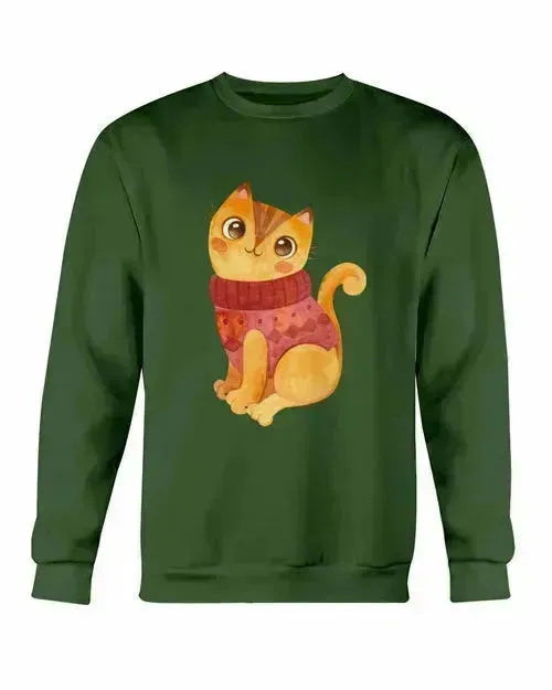 Winter Cat Sweatshirt - Gildan Crewneck Fleece Top | Femstylo