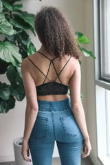 Strappy Back Geometric Lace Bralette - Femstylo