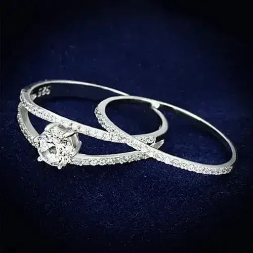 TS172 - Rhodium 925 Sterling Silver Ring with AAA Grade CZ in Clear - Femstylo