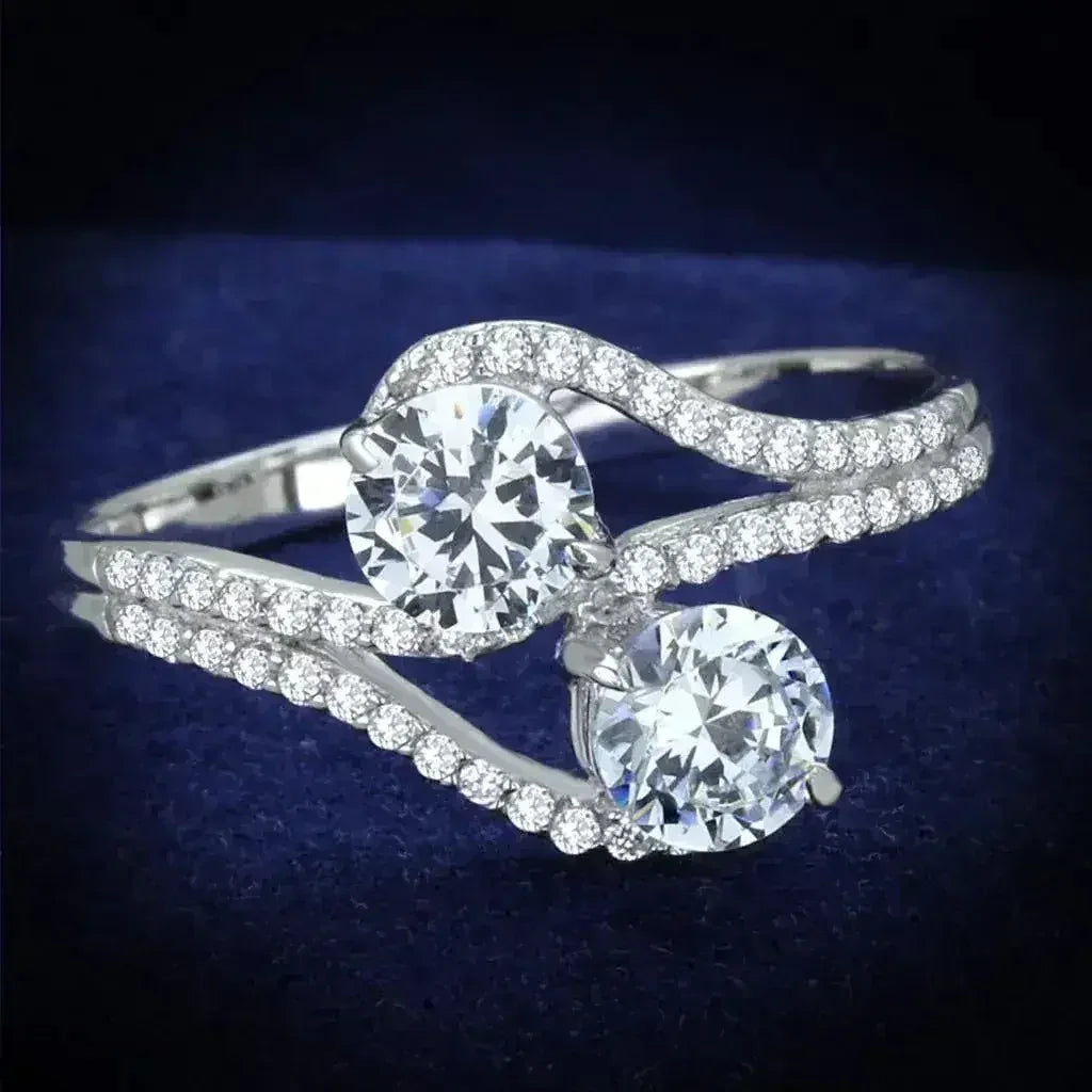 TS187 - Rhodium 925 Sterling Silver Ring with AAA Grade CZ in Clear - Femstylo