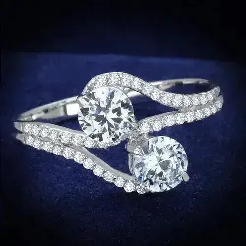 TS187 - Rhodium 925 Sterling Silver Ring with AAA Grade CZ in Clear - Femstylo