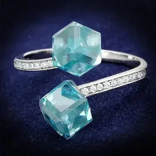 TS317 - Rhodium 925 Sterling Silver Ring with AAA Grade CZ in Sea - Femstylo