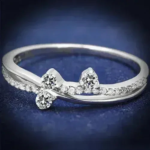 TS581 - Rhodium 925 Sterling Silver Ring with AAA Grade CZ in Clear - Femstylo