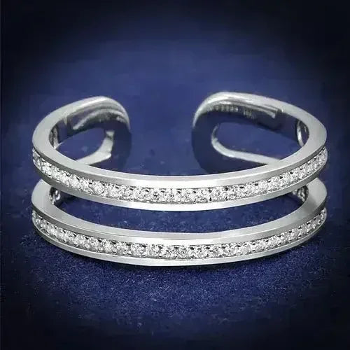 TS605 - Rhodium 925 Sterling Silver Ring with AAA Grade CZ in Clear - Femstylo