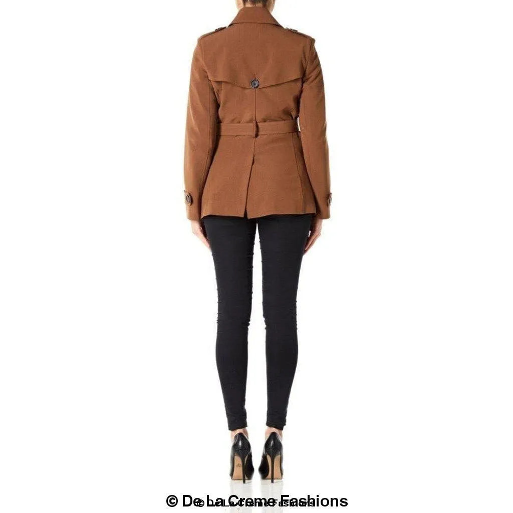 Womens Spring/Summer Double Breasted Short Belted Coat (1710-SP)
