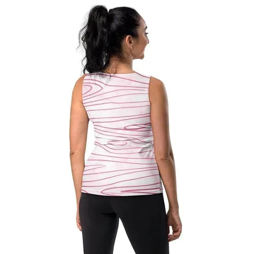 Womens Stretch Fit Tank Top - Pink Line Art Sketch Print - Femstylo