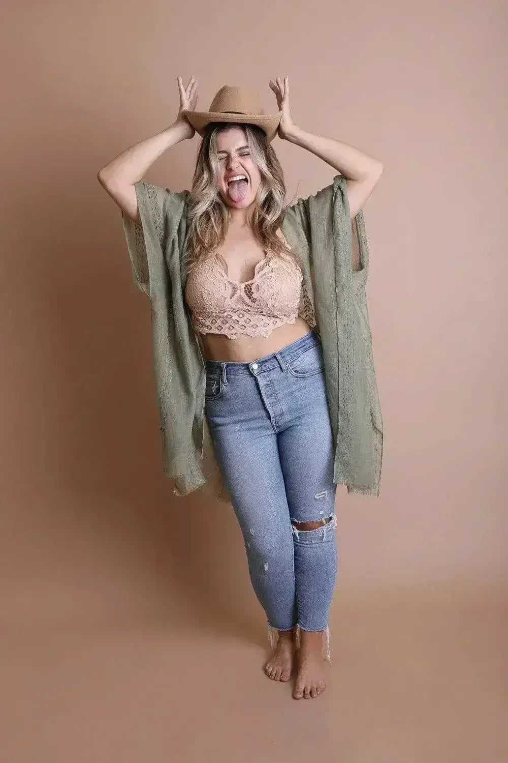 Plus Crochet Lace Longline Bralette - Femstylo