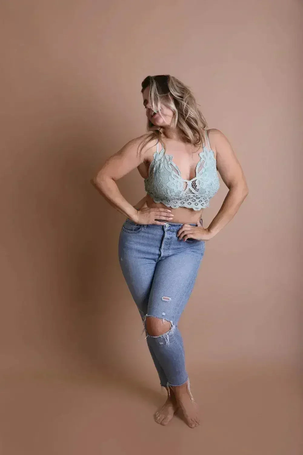 Plus Crochet Lace Longline Bralette - Femstylo